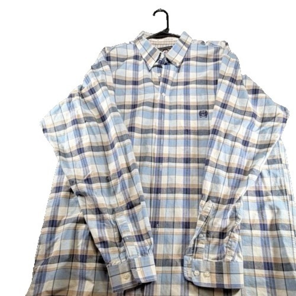 Cinch Western Shirt Mens XXL Blue Tan Plaid Miller Style L/S Button Down